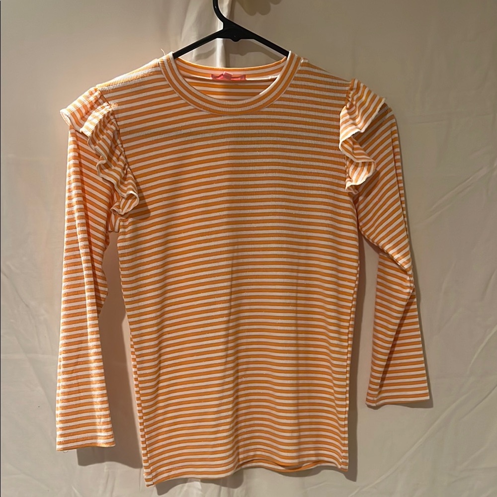 Striped Orange and White Ruffle Sleeve Top